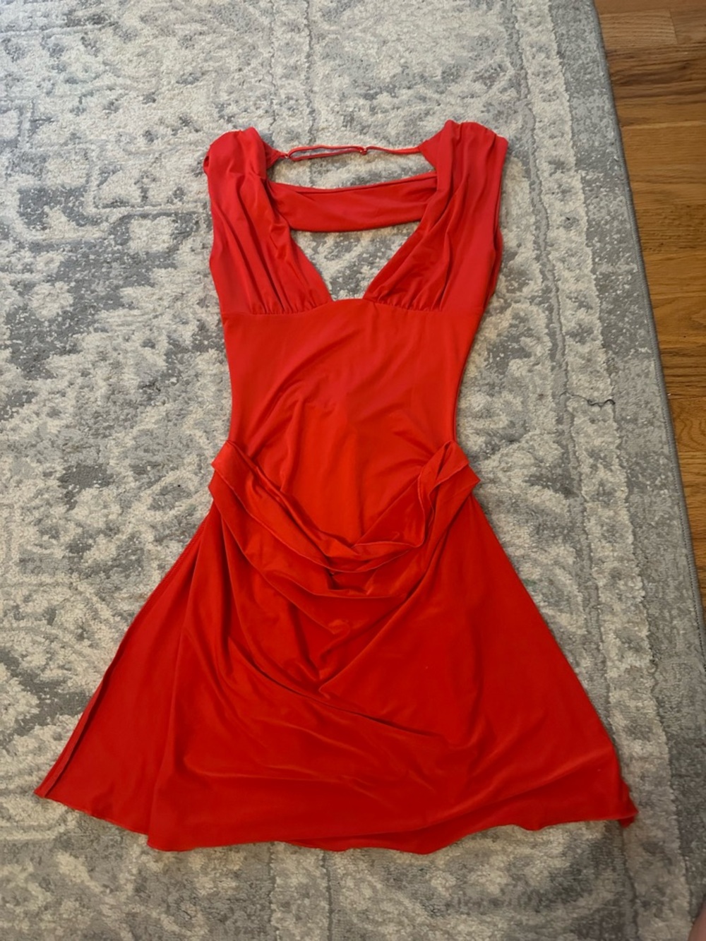 Oh Polly Red V-Neck Mini Dress with Draped Waist NWT XS